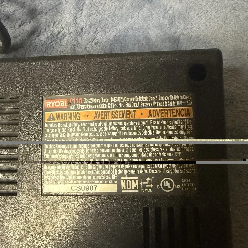 Ryobi 18.0v Battery Charger P110 Tested Working
